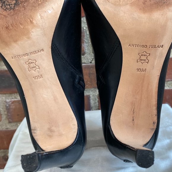 Antonio Melani Black Heeled Leather Ankle Booties - Picture 9 of 11